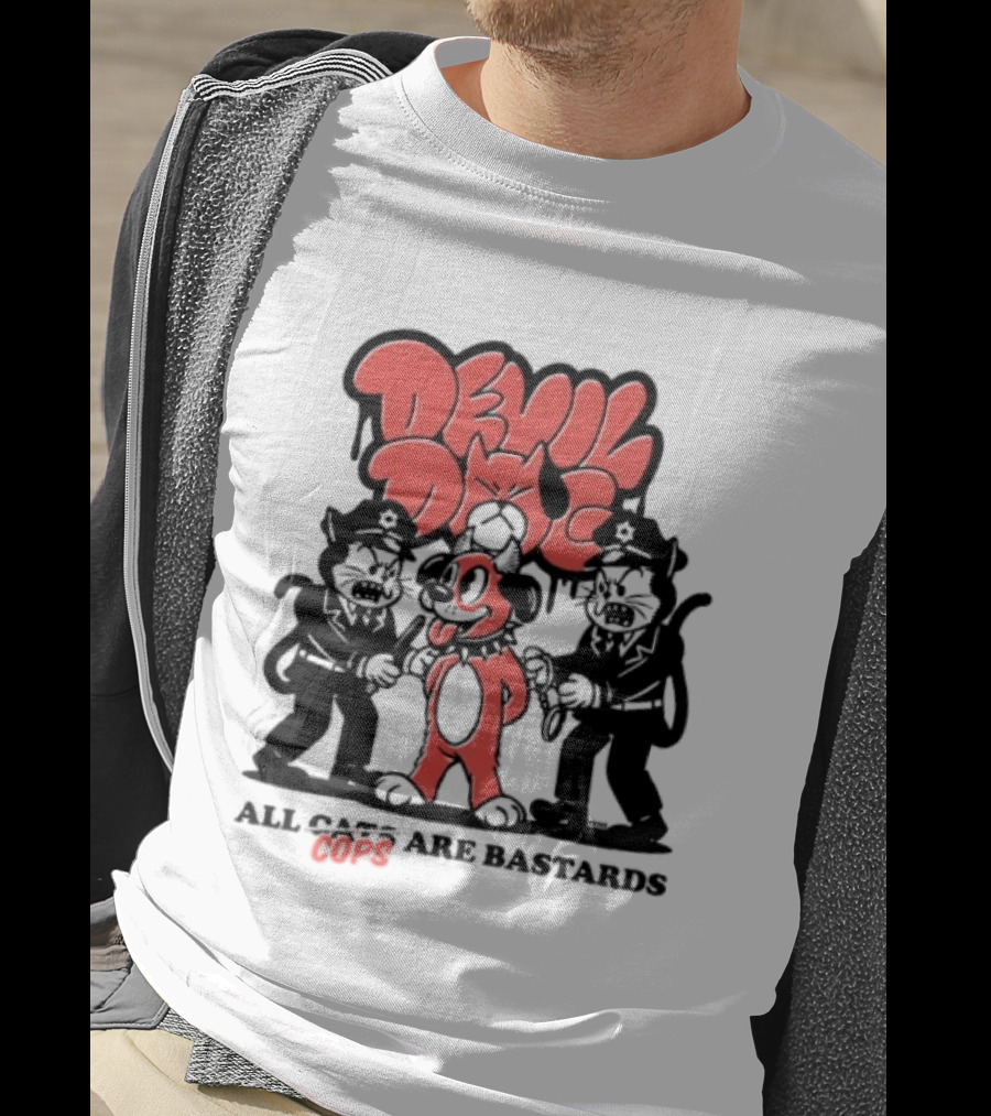 Devil Dog All Cats Are Bastards ACAB Bold Red Black T-Shirt