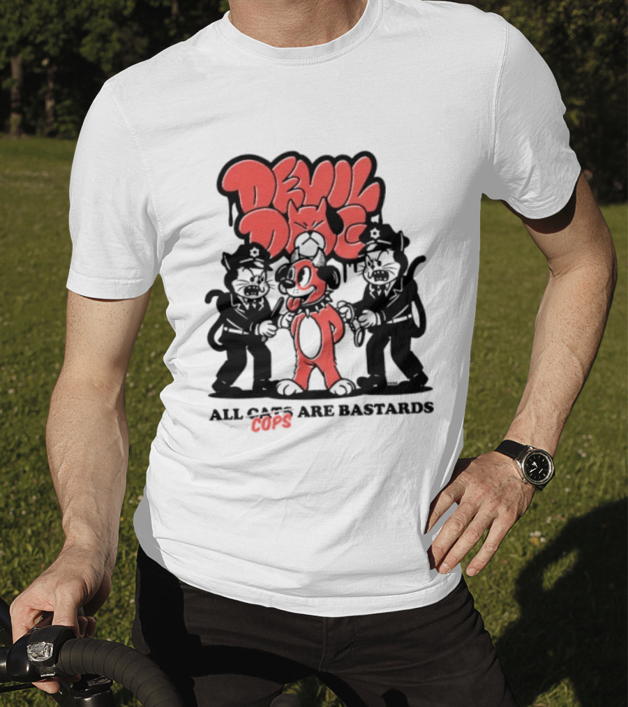 Devil Dog All Cats Are Bastards ACAB Bold Red Black T-Shirt