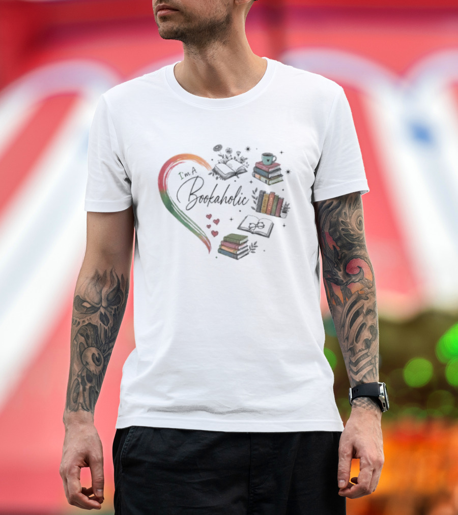 Bookaholic Heart With Books And Reading Lover T-Shirt