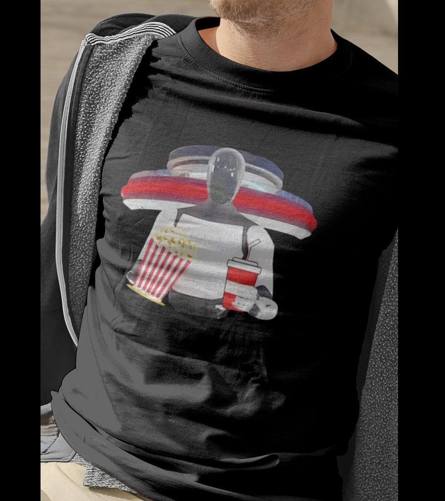 Tesla Robot With Popcorn And Drink At Retro Diner T-Shirt