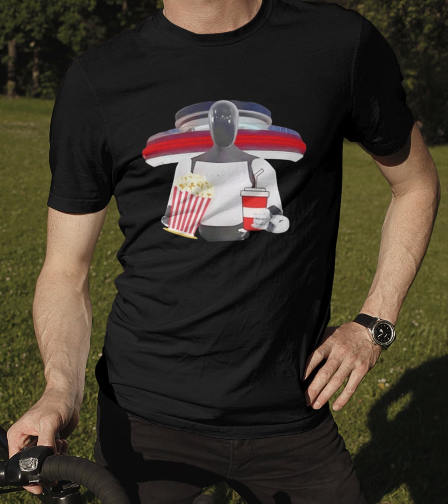 Tesla Robot With Popcorn And Drink At Retro Diner T-Shirt
