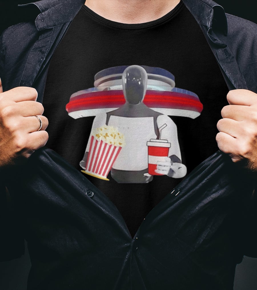 Tesla Robot With Popcorn And Drink At Retro Diner T-Shirt
