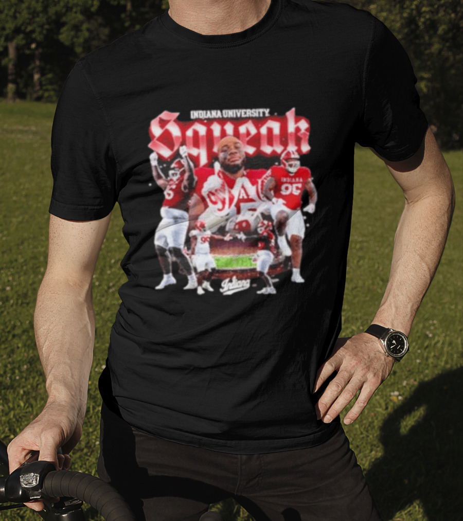 Indiana University Squeak Collage Featuring Indiana 96 Football Player In Red Uniform T-Shirt