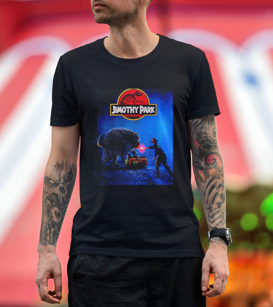 Jimothy Park Dinosaur Adventure Lampoon With Bear Scene T-Shirt