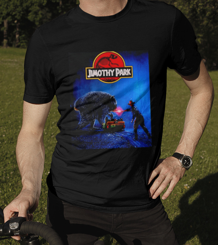 Jimothy Park Dinosaur Adventure Lampoon With Bear Scene T-Shirt