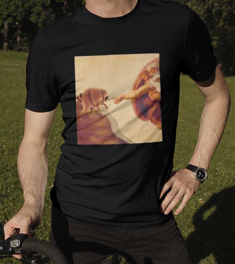 Jimothy Raccoon And The Creation Of Adam Renaissance Mashup T-Shirt