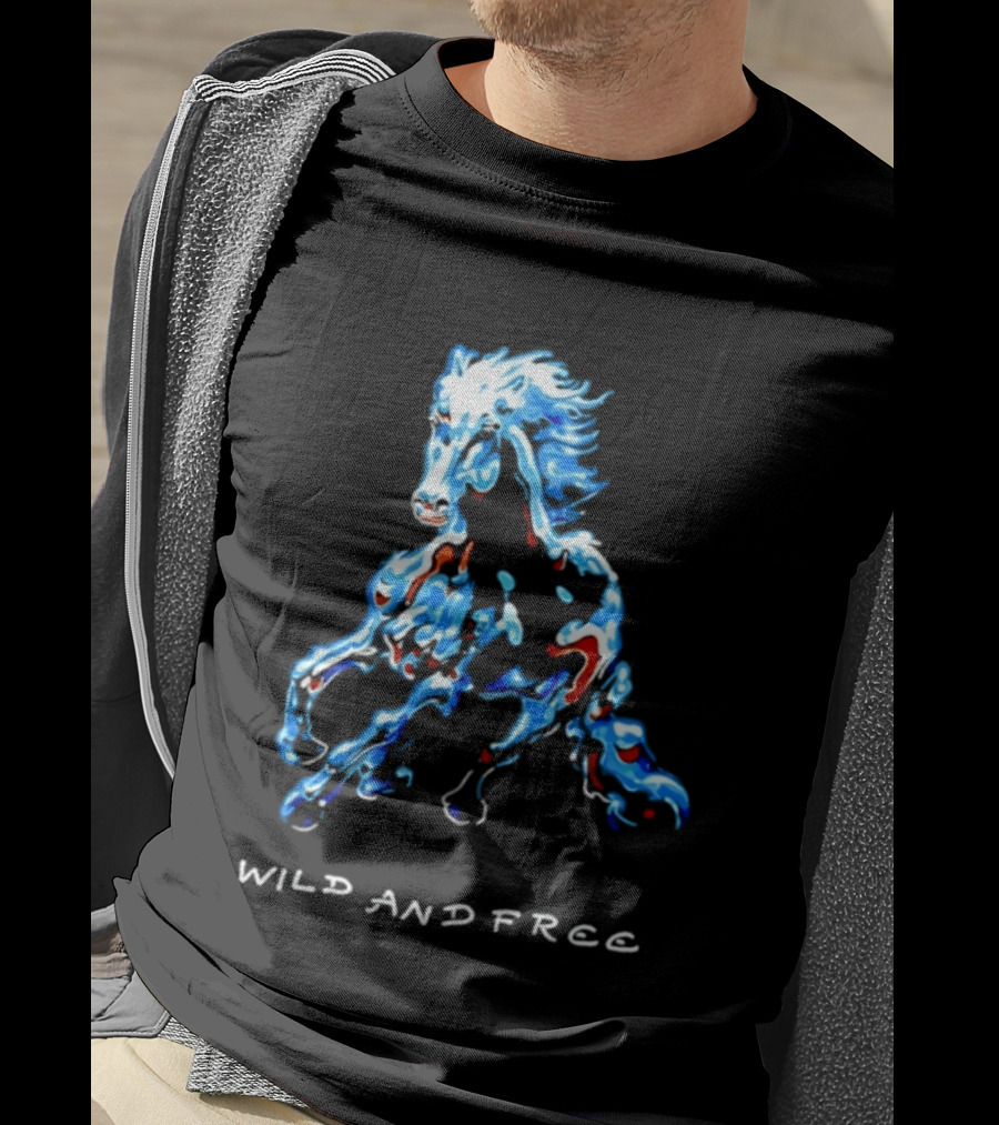 Wild Horse Wild And Free Blue Red Watercolor T-Shirt