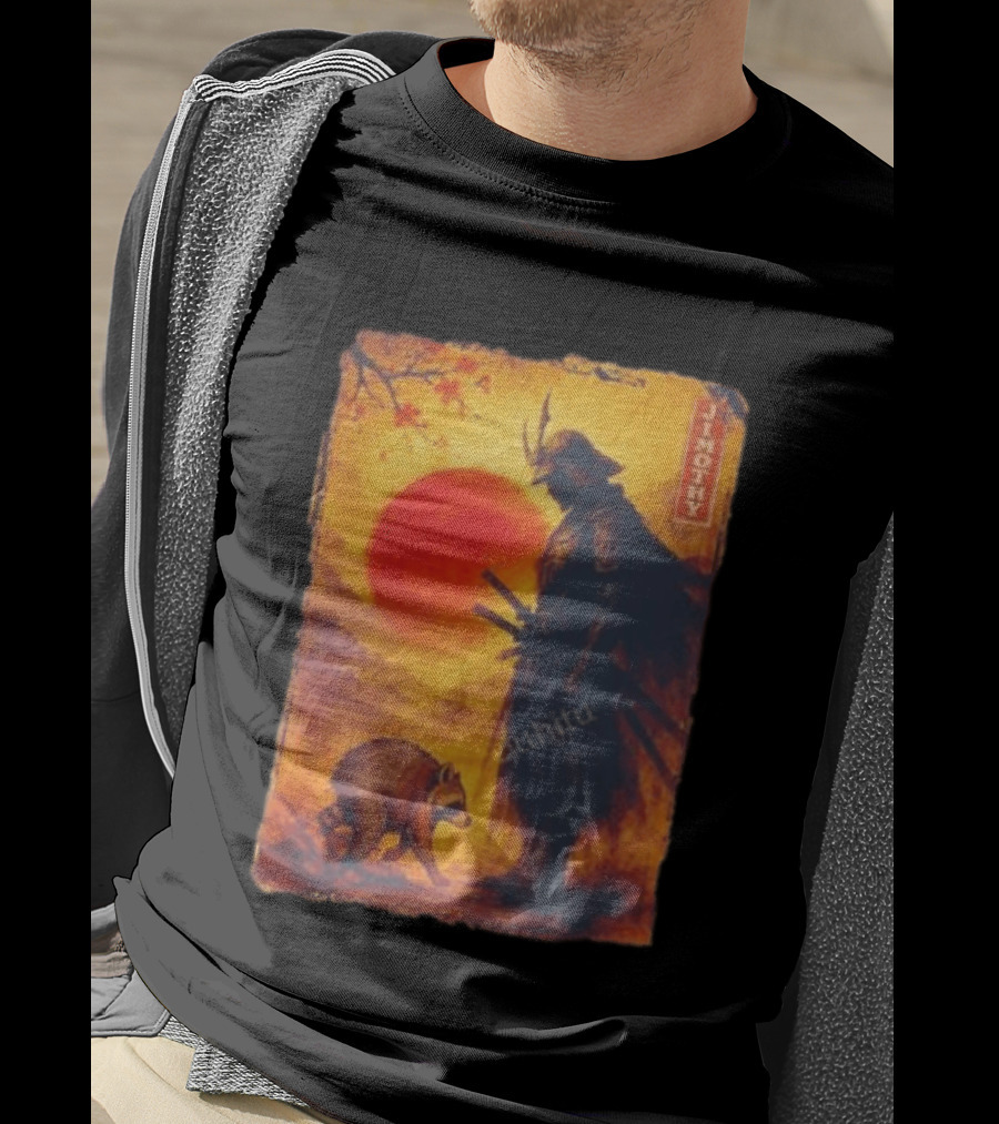 Jimothy Samurai Warrior And Raccoon Japanese Sunset T-Shirt