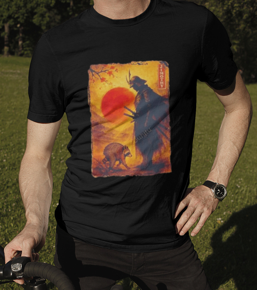 Jimothy Samurai Warrior And Raccoon Japanese Sunset T-Shirt