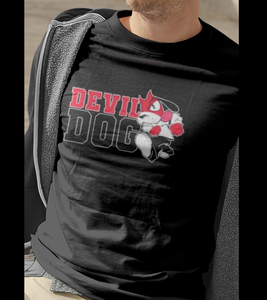 Devil Dog Cartoon Red And White T-Shirt