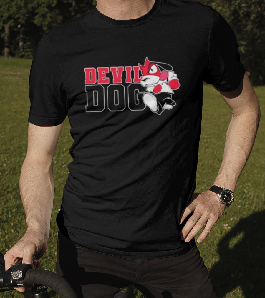 Devil Dog Cartoon Red And White T-Shirt