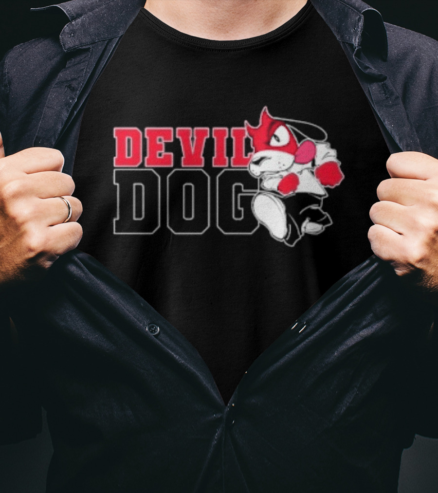 Devil Dog Cartoon Red And White T-Shirt