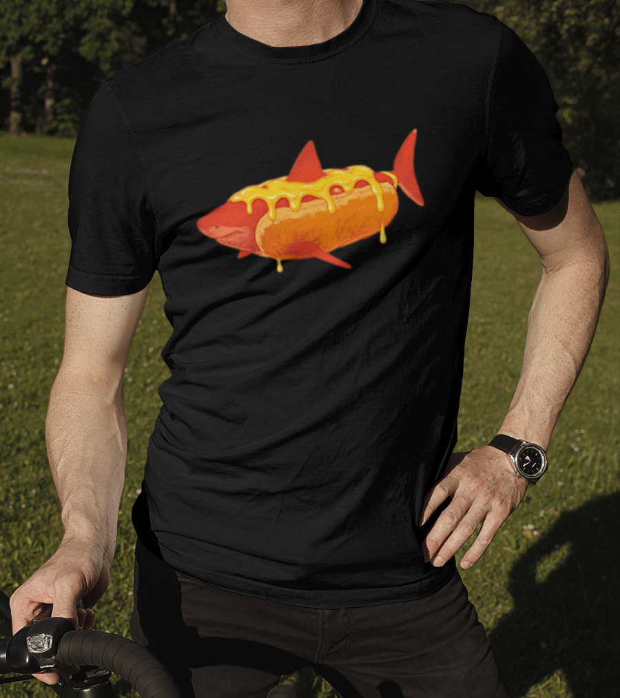 Hot Dog Shark With Melting Cheese Drizzle T-Shirt