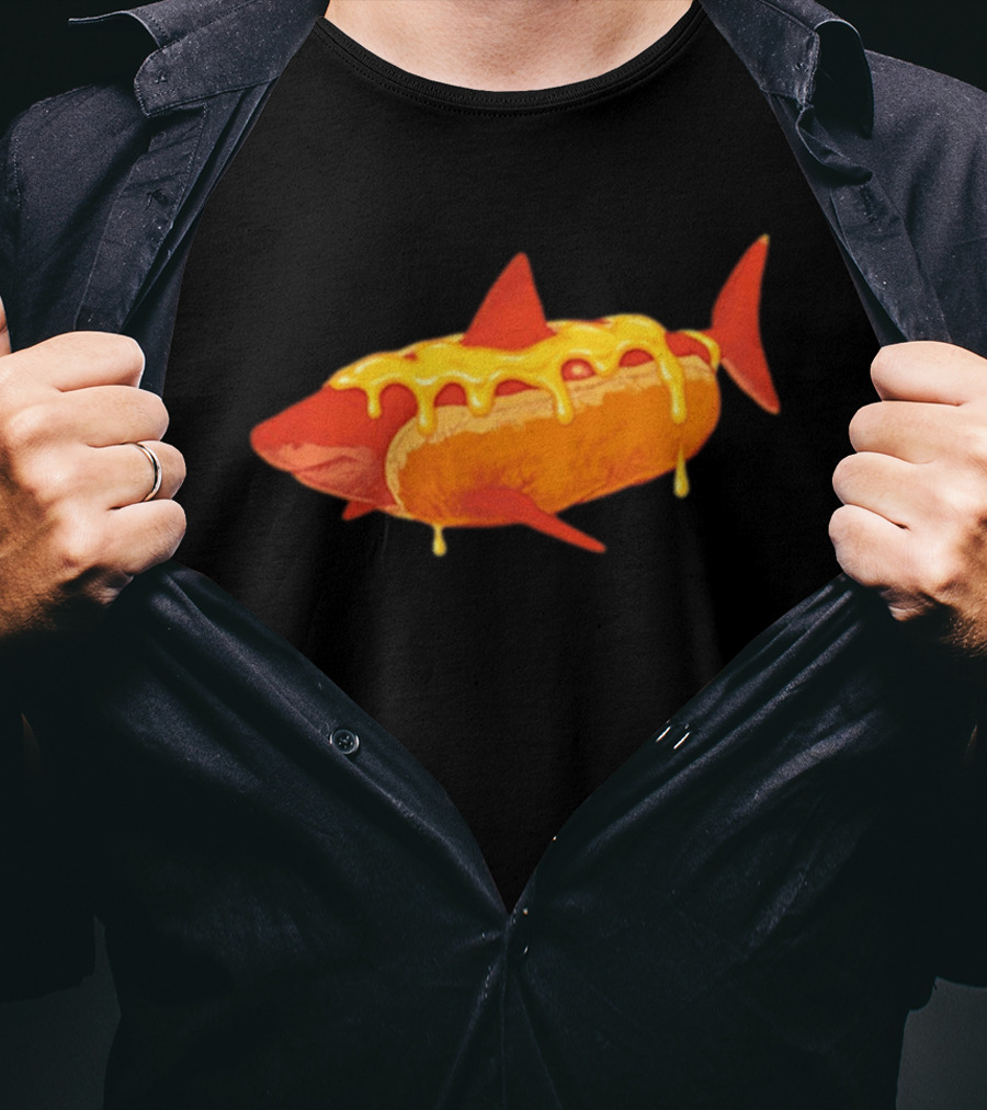 Hot Dog Shark With Melting Cheese Drizzle T-Shirt