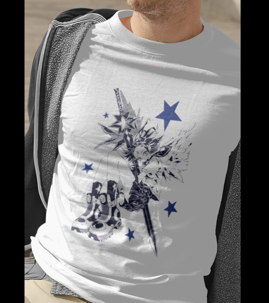 Arkestar Anime Girl Sword Wings Blue Stars T-Shirt