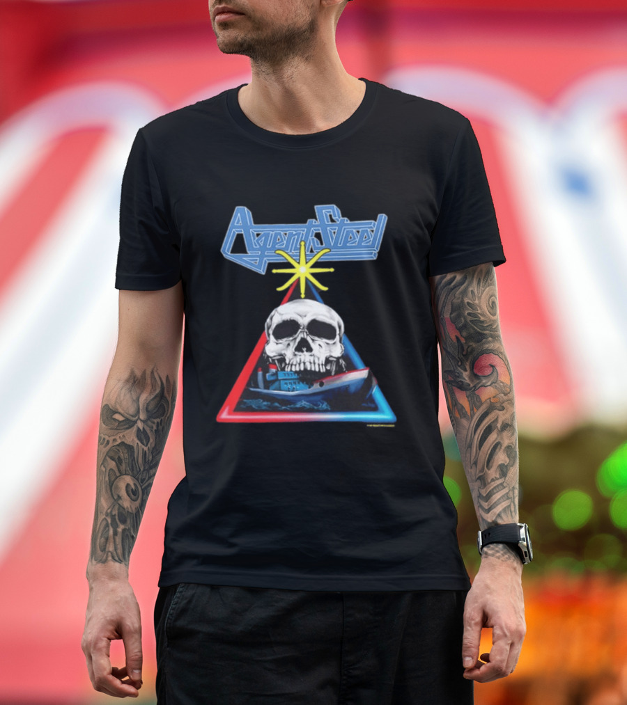 Agent Steel The Road To Atlantis Tour 1987 Skull Ship London Hamburg Two Sided T-Shirt