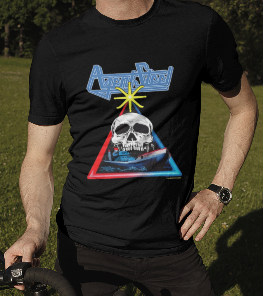 Agent Steel The Road To Atlantis Tour 1987 Skull Ship London Hamburg Two Sided T-Shirt