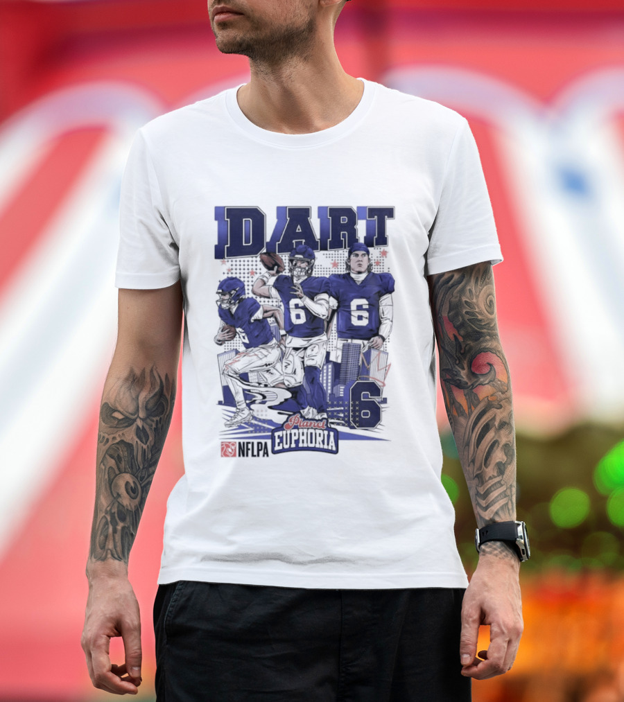 Jaxson Dart #6 New York Giants Football Comic Superpower Quarterback T-Shirt