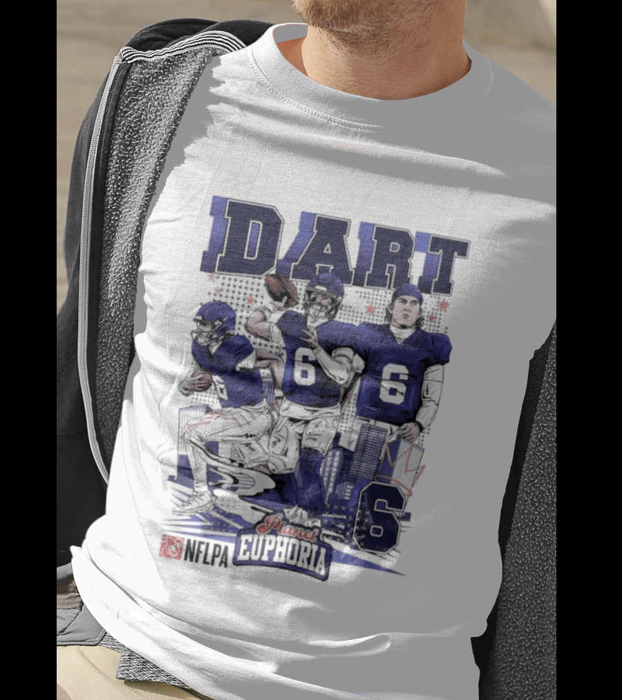 Jaxson Dart #6 New York Giants Football Comic Superpower Quarterback T-Shirt