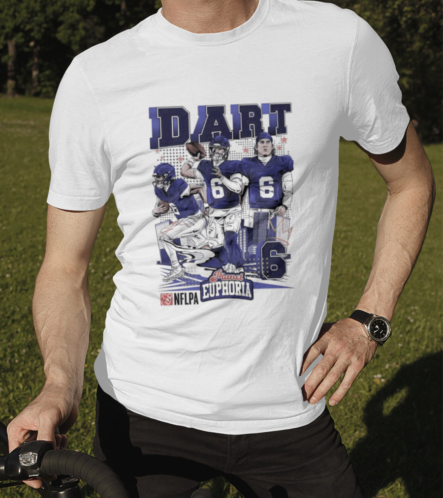 Jaxson Dart #6 New York Giants Football Comic Superpower Quarterback T-Shirt