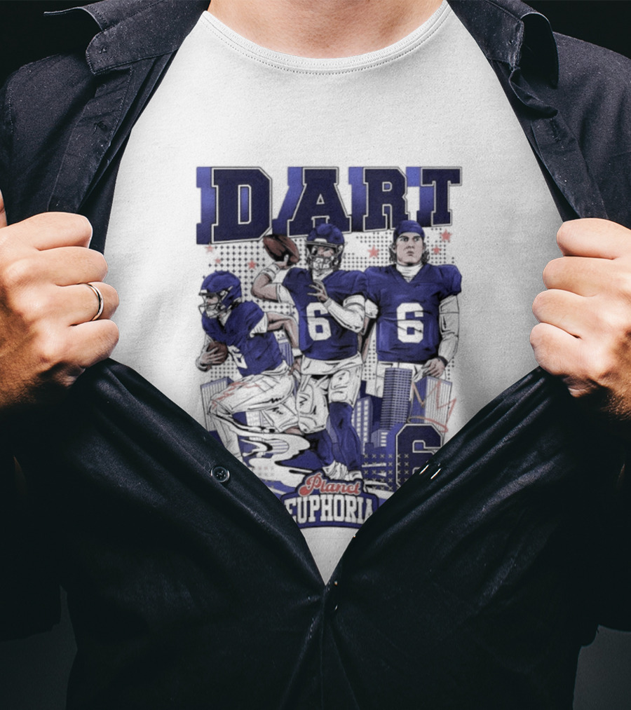 Jaxson Dart #6 New York Giants Football Comic Superpower Quarterback T-Shirt