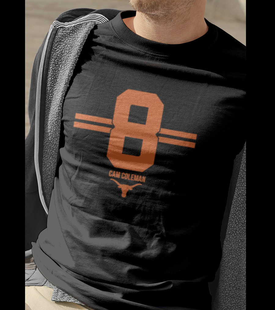 Texas Longhorns Cam Coleman Number 8 NCAA Football T-Shirt