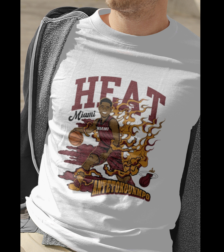 Miami Heat Antetokounmpo Basketball Flame Comic T-Shirt