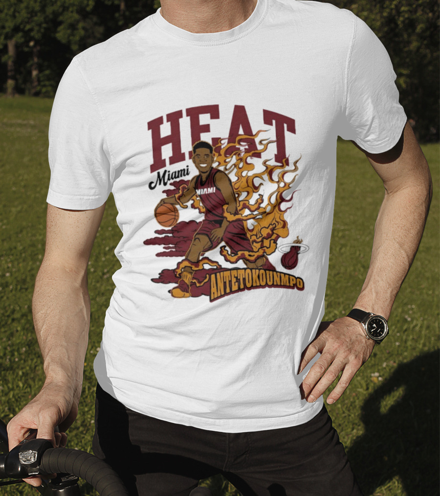 Miami Heat Antetokounmpo Basketball Flame Comic T-Shirt