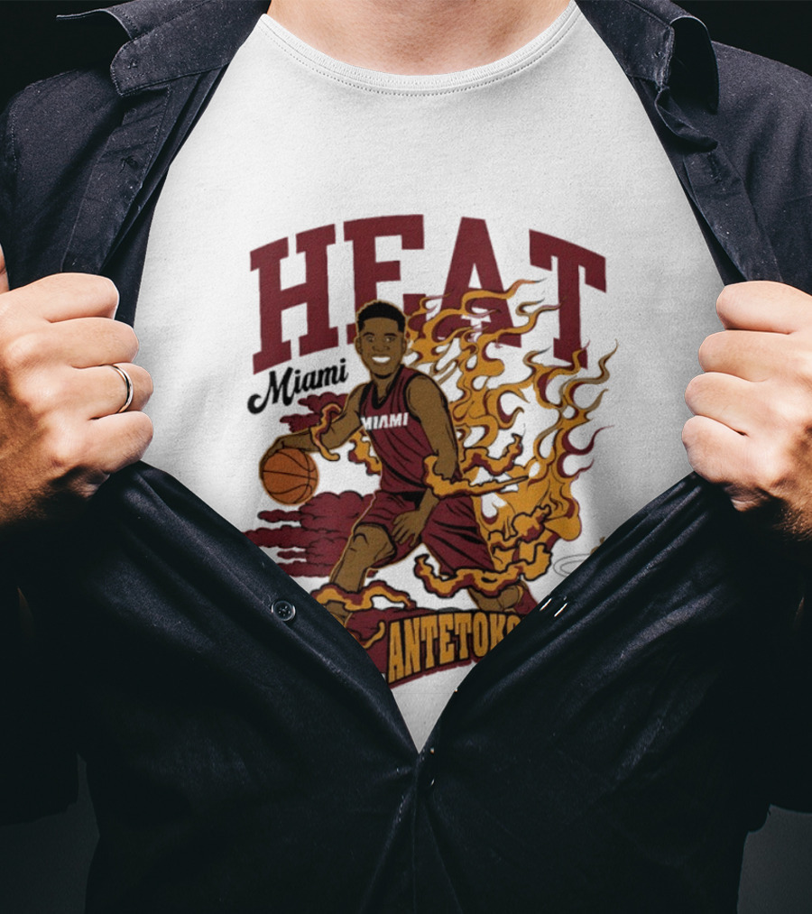 Miami Heat Antetokounmpo Basketball Flame Comic T-Shirt