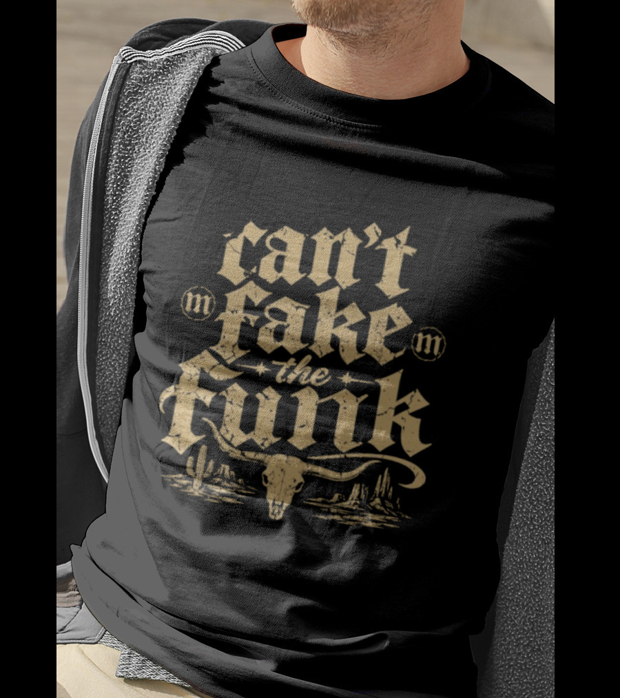 Can't Fake The Funk Western Cow Skull Cactus Desert Scene T-Shirt