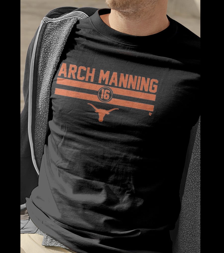 Texas Longhorns Arch Manning 16 Football Stripe Longhorn T-Shirt