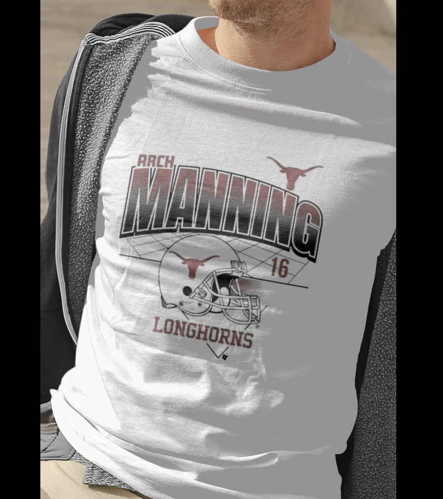 Texas Longhorns Arch Manning 16 Football Helmet Grid T-Shirt