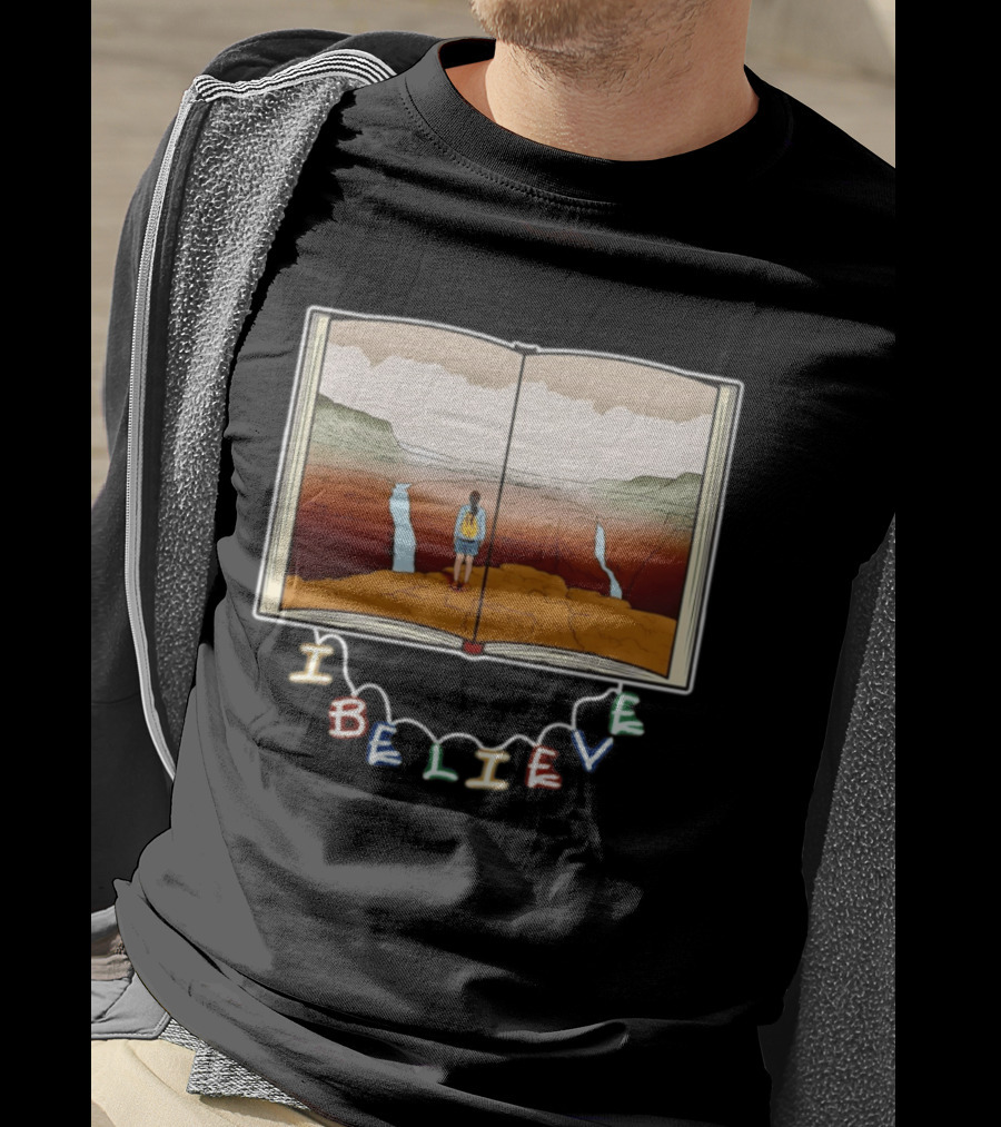 I Believe Open Book Landscape Journey Adventure T-Shirt