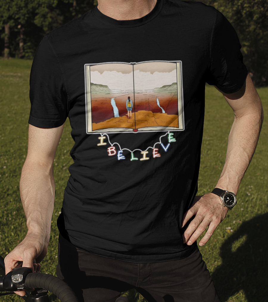I Believe Open Book Landscape Journey Adventure T-Shirt
