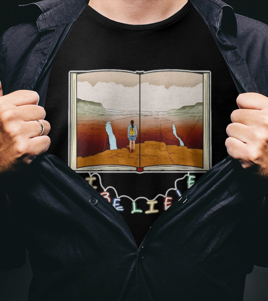 I Believe Open Book Landscape Journey Adventure T-Shirt