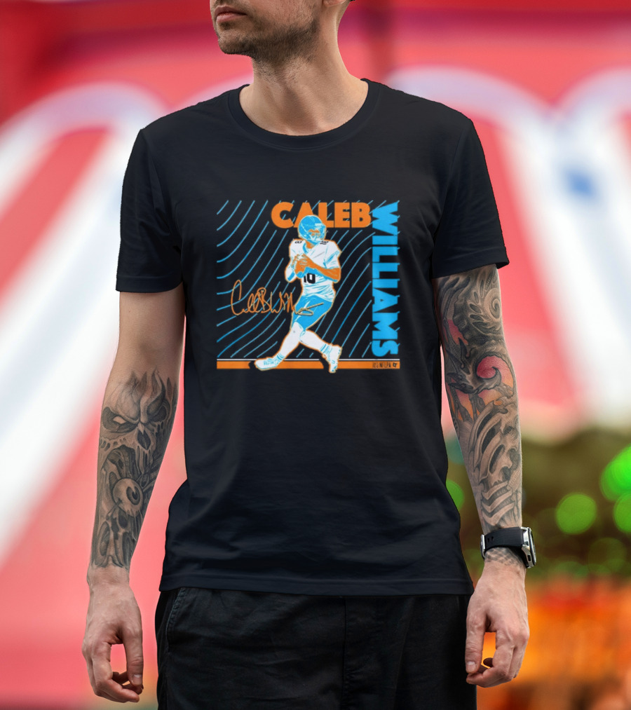Caleb Williams Neon Nights Football Pose With Signature T-Shirt