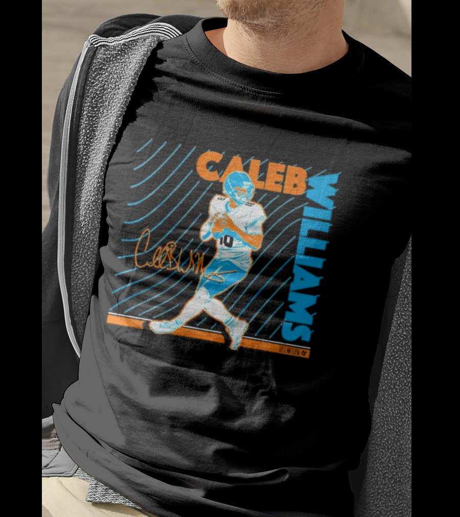 Caleb Williams Neon Nights Football Pose With Signature T-Shirt