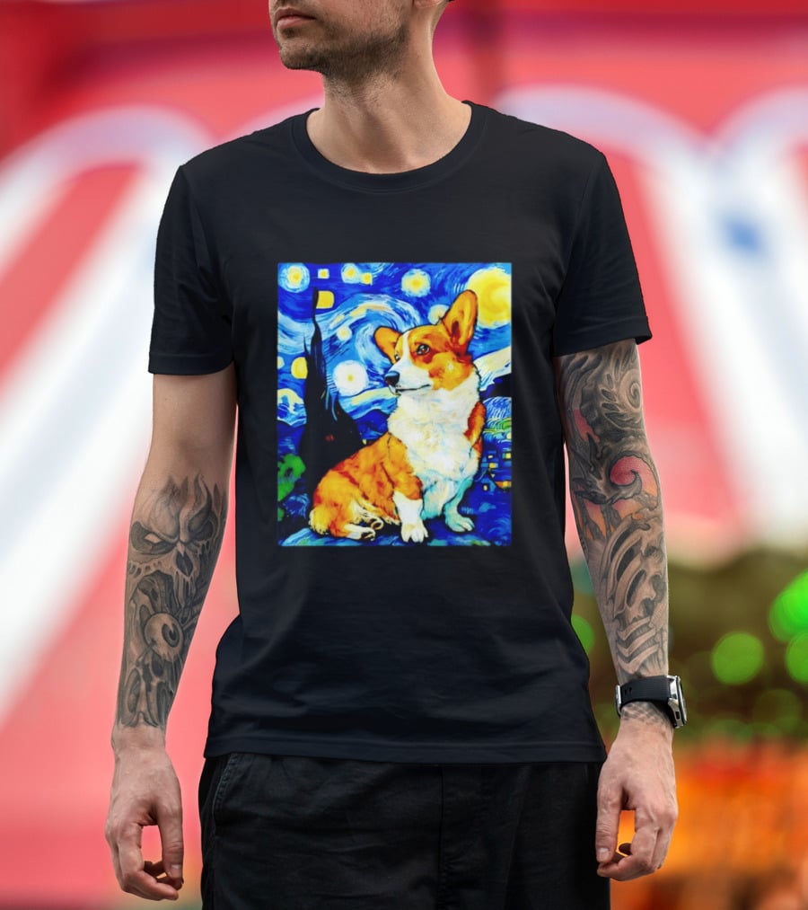 Corgi The Starry Night Vincent Van Gogh Dog Art Collaboration T-Shirt
