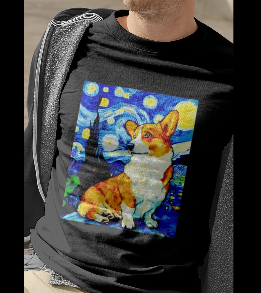 Corgi The Starry Night Vincent Van Gogh Dog Art Collaboration T-Shirt