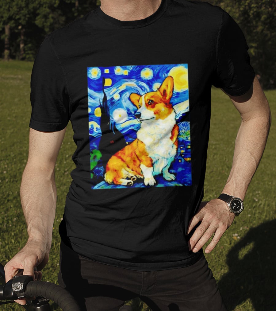 Corgi The Starry Night Vincent Van Gogh Dog Art Collaboration T-Shirt