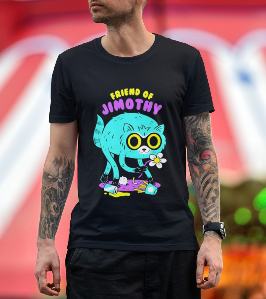 Friend Of Jimothy Raccoon Holding Flower Cute Cartoon T-Shirt