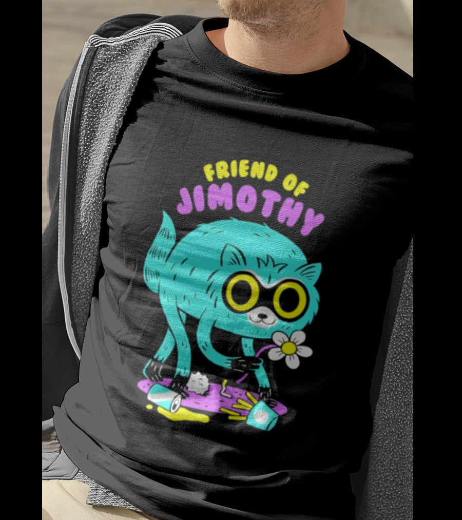 Friend Of Jimothy Raccoon Holding Flower Cute Cartoon T-Shirt