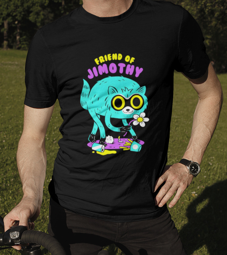 Friend Of Jimothy Raccoon Holding Flower Cute Cartoon T-Shirt