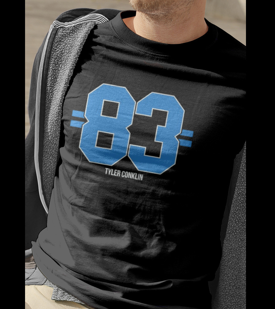 Tyler Conklin 83 Blue Stripe Detroit Lions Number T-Shirt