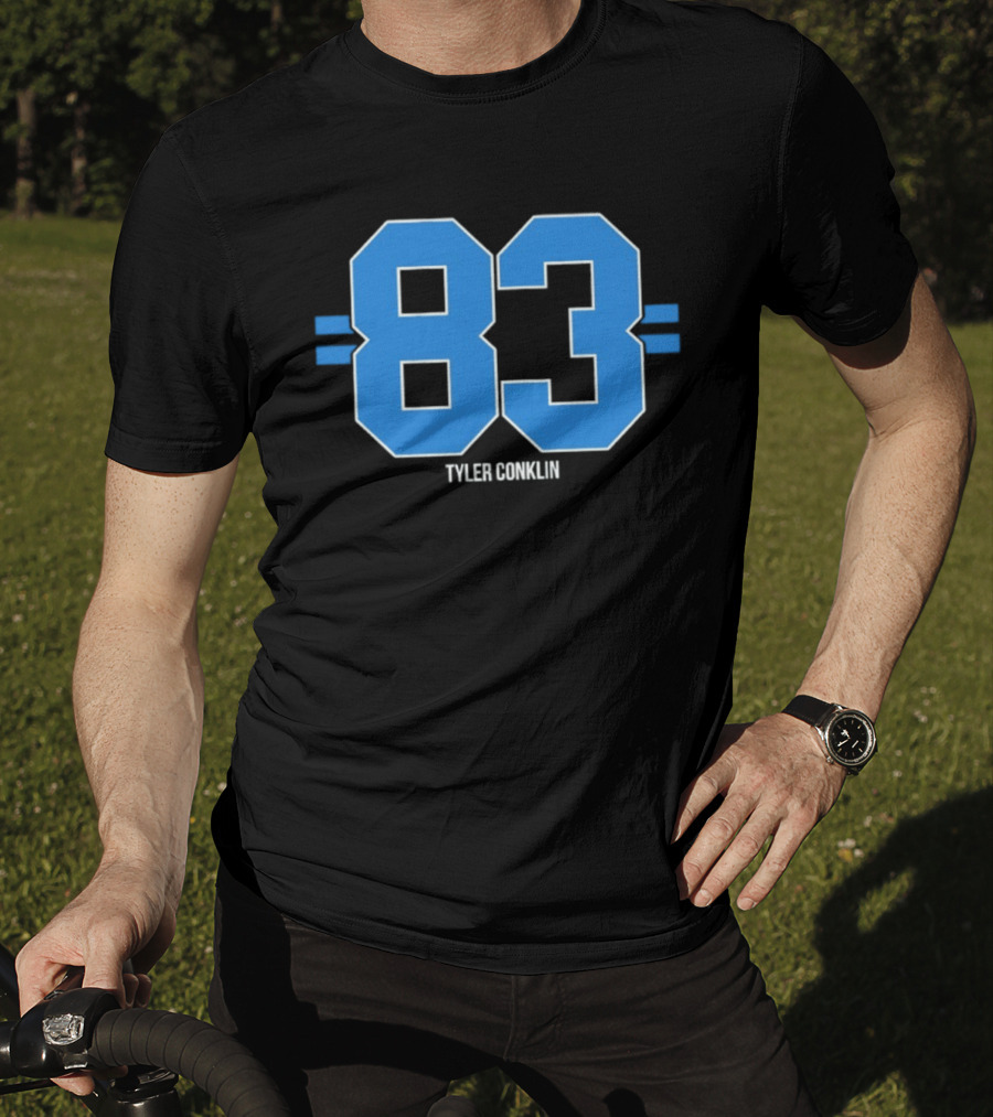 Tyler Conklin 83 Blue Stripe Detroit Lions Number T-Shirt
