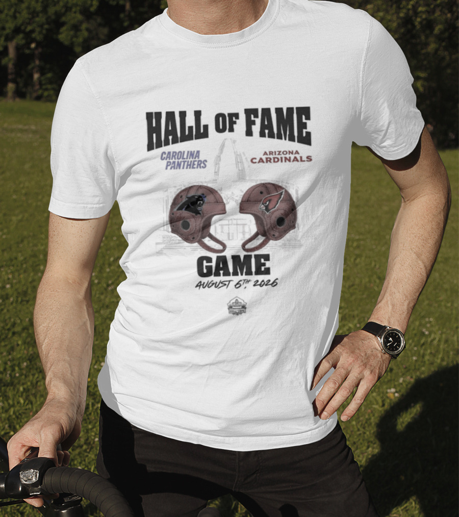 Carolina Panthers Arizona Cardinals 2026 Hall Of Fame Dueling Helmets NFL Matchup T-Shirt