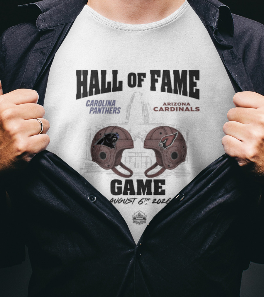 Carolina Panthers Arizona Cardinals 2026 Hall Of Fame Dueling Helmets NFL Matchup T-Shirt