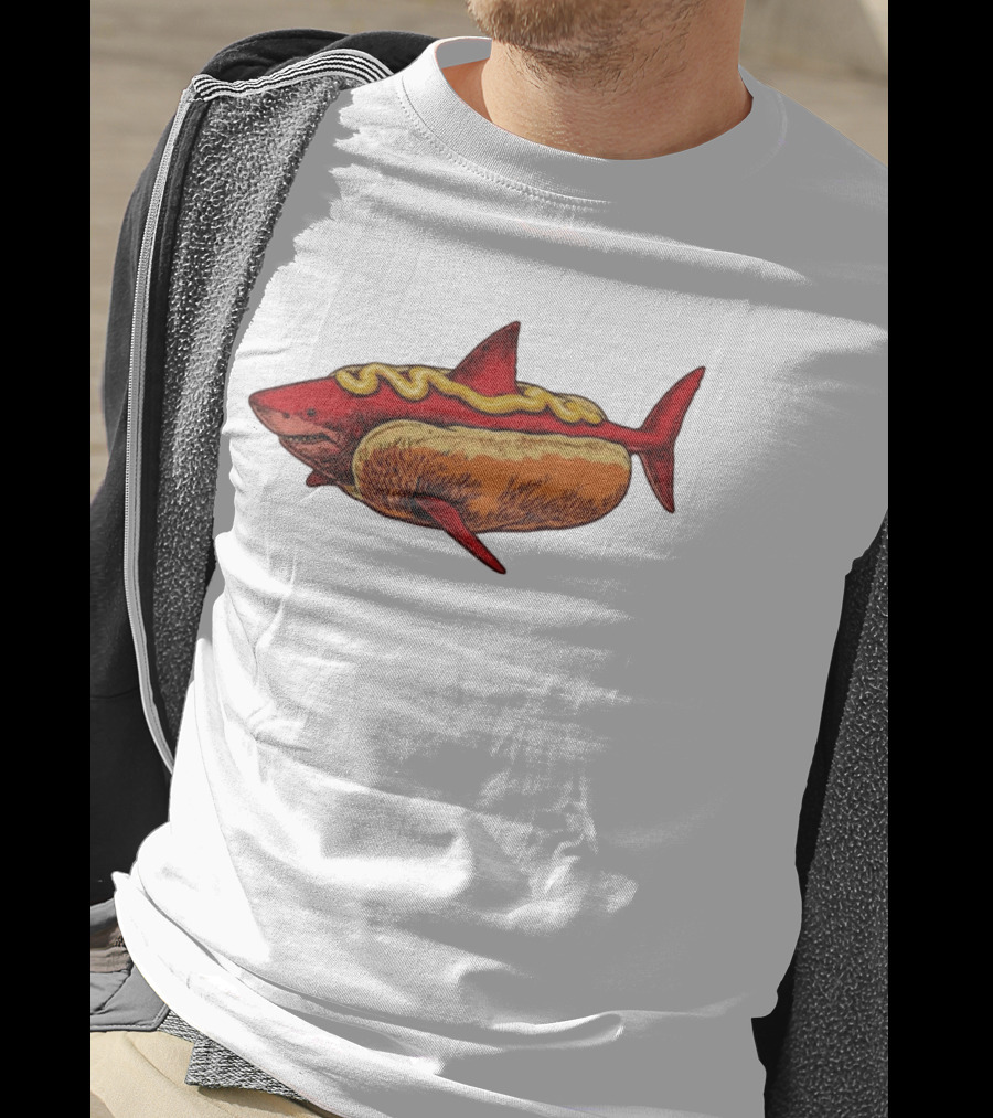 Shark Hot Dog Mustard Mashup Humor T-Shirt