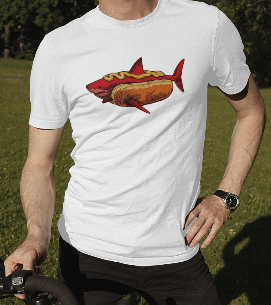 Shark Hot Dog Mustard Mashup Humor T-Shirt