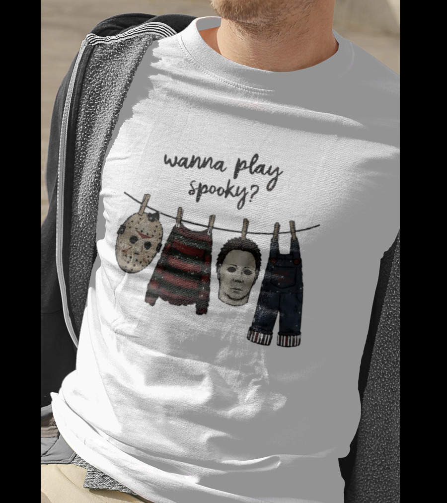 Wanna Play Spooky Halloween Horror Mask And Costume References T-Shirt